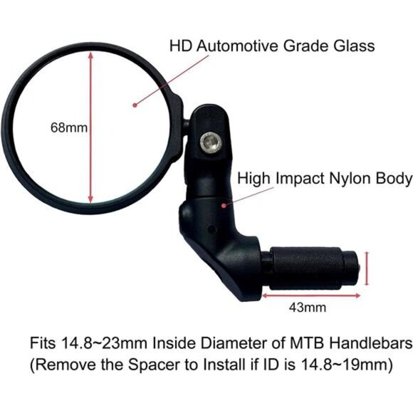 NEW Multi-Adjustable Bar End Bike Mirror, HD Safe Blast-Resistance Glass Cycling - Picture 2 of 7